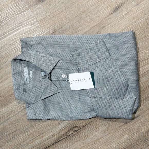 BRAND NEW Men's Perry Ellis Dress Shirt, Slim Fit Gray and Black diamond pattern - Picture 1 of 7
